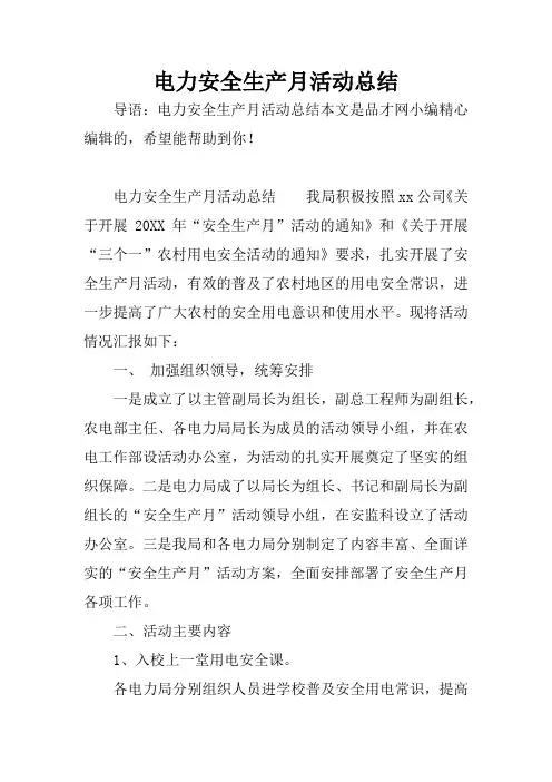 电力安全生产月活动总结