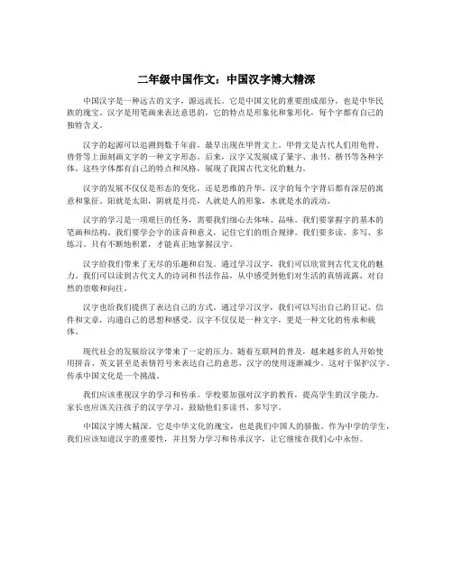 二年级中国作文：中国汉字博大精深