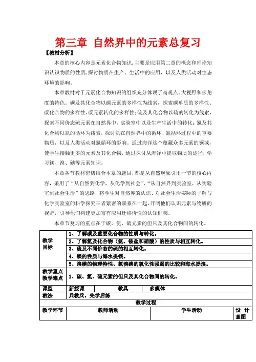 高中化学 第三章 自然界中的元素章节复习教案 鲁科版必修1-鲁科版高一必修1化学教案