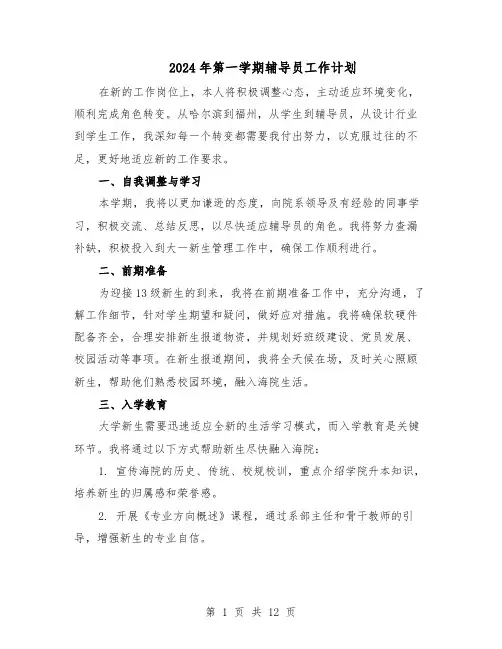2024年第一学期辅导员工作计划（五篇）