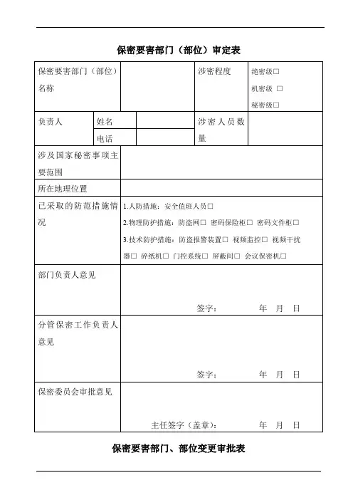 保密要害部门审定表
