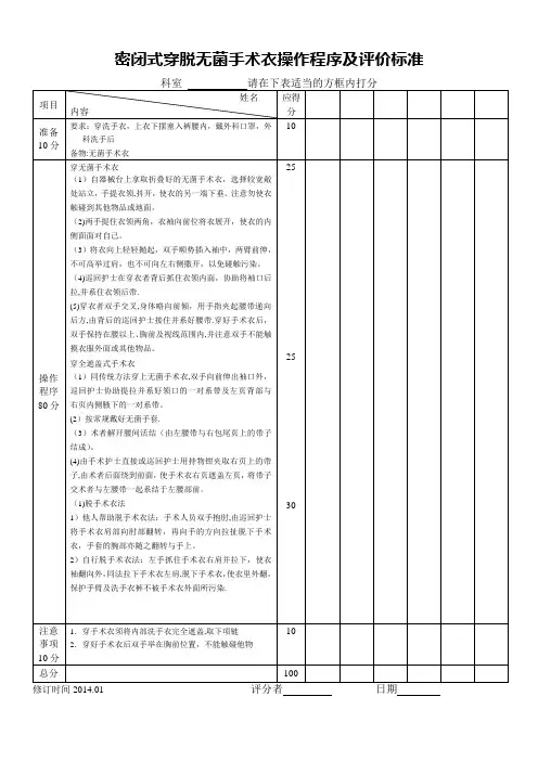 穿脱手术衣操作程序及评价标准