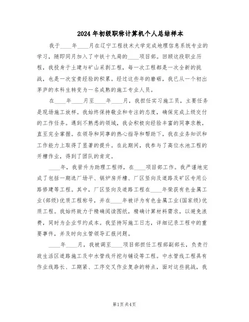 2024年初级职称计算机个人总结样本（3篇）