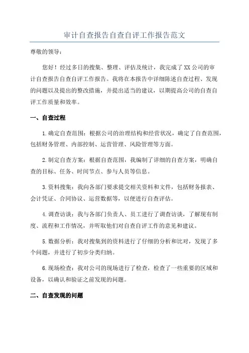 审计自查报告自查自评工作报告范文