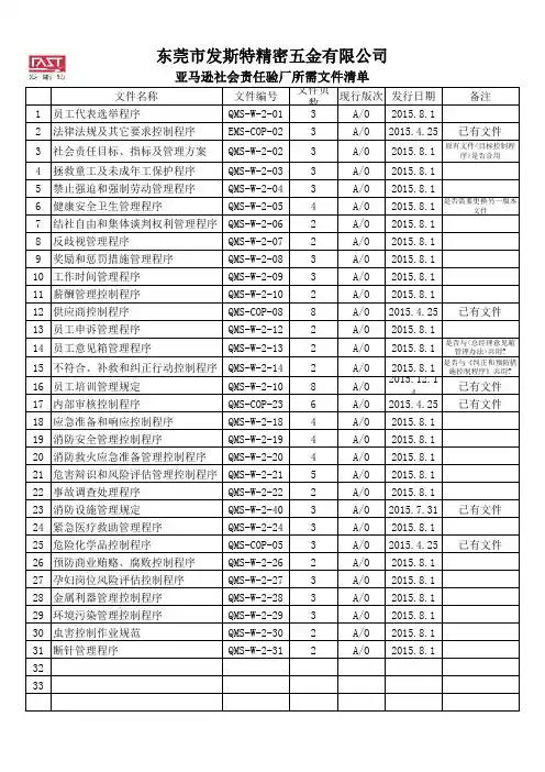 亚马逊验厂所需文件清单