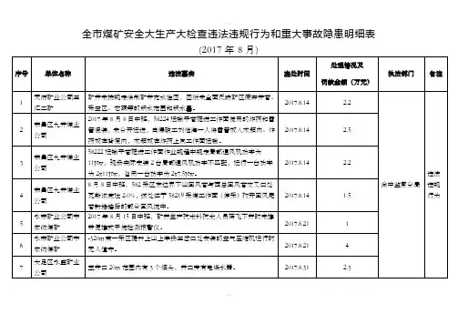 全煤矿安全大生产大检查违法违规行为和重大事故隐患明细表