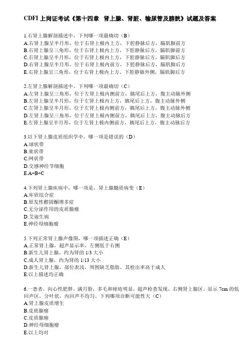CDFI上岗证考试第14章 肾上腺肾脏输尿管及膀胱