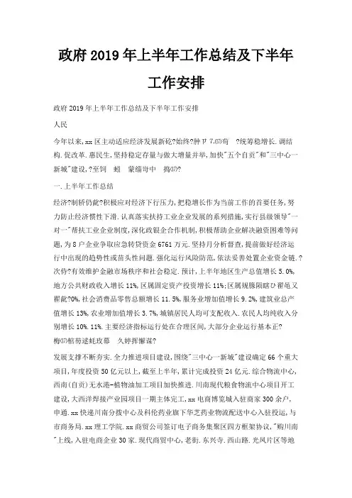 最新-政府2019年上半年工作总结及下半年工作安排 精品