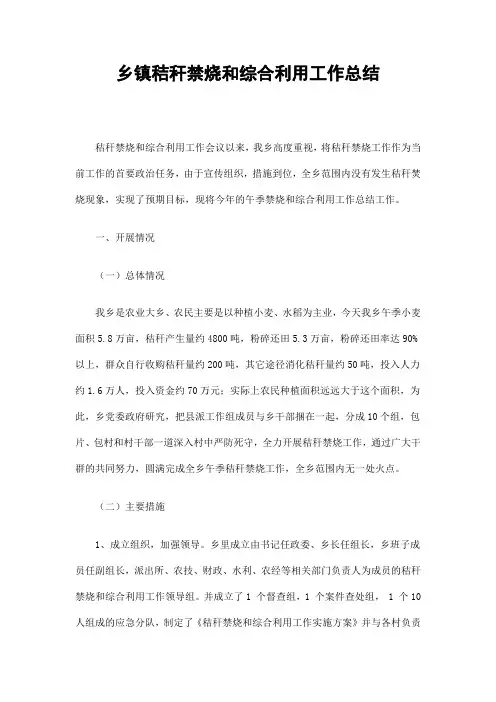 乡镇秸秆禁烧和综合利用工作总结