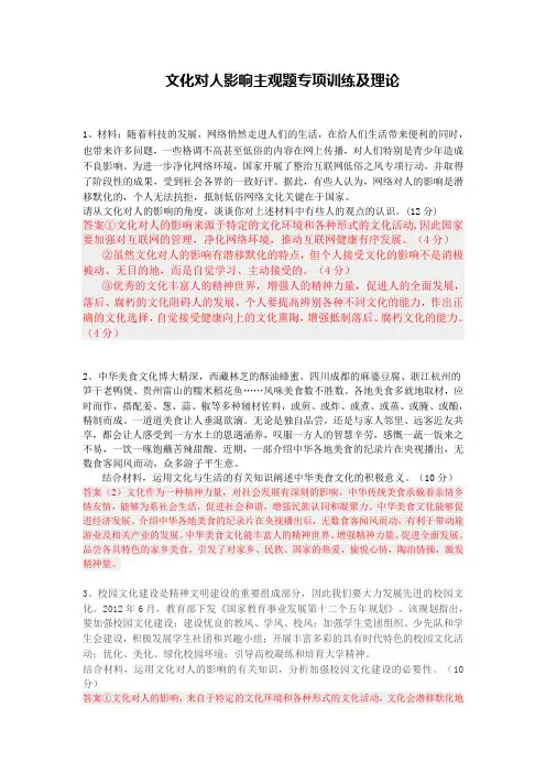 2015届文化对人影响主观题专项训练及理论