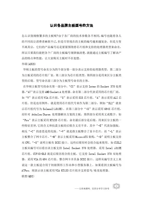 认识各品牌主板型号的方法