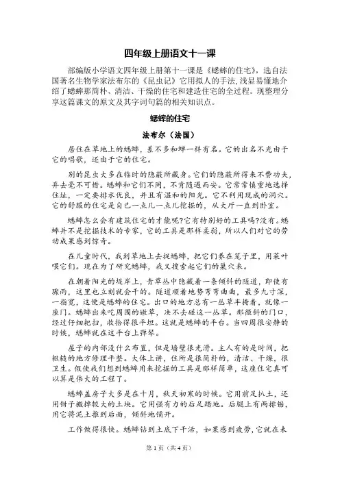 四年级上册语文十一课
