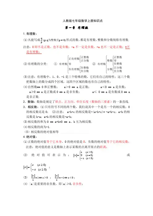 人教版初一数学上册知识点归纳总结good