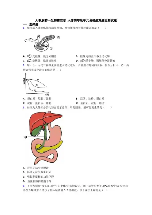 人教版初一生物第三章 人体的呼吸单元易错题难题检测试题