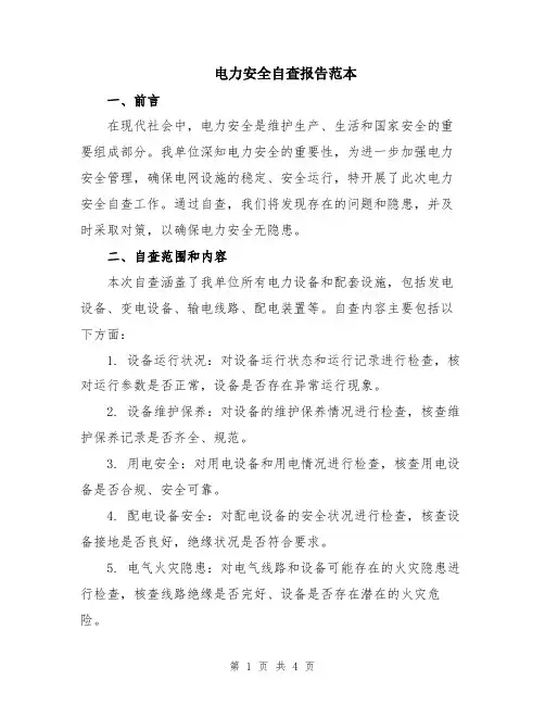 电力安全自查报告范本