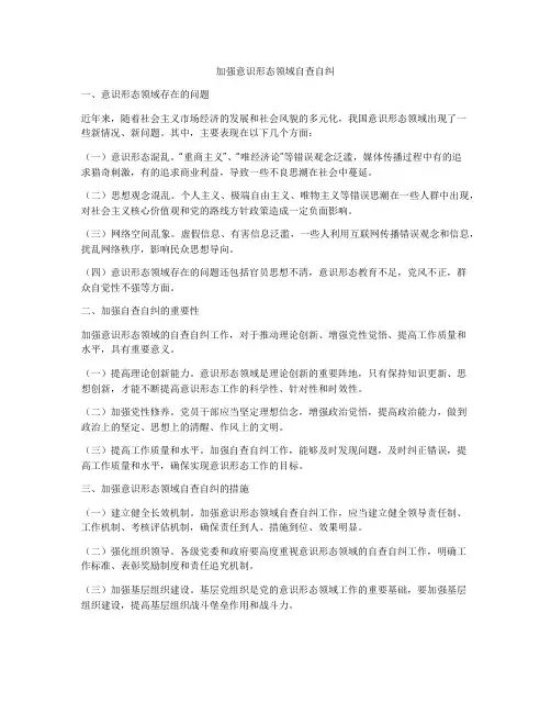 加强意识形态领域自查自纠