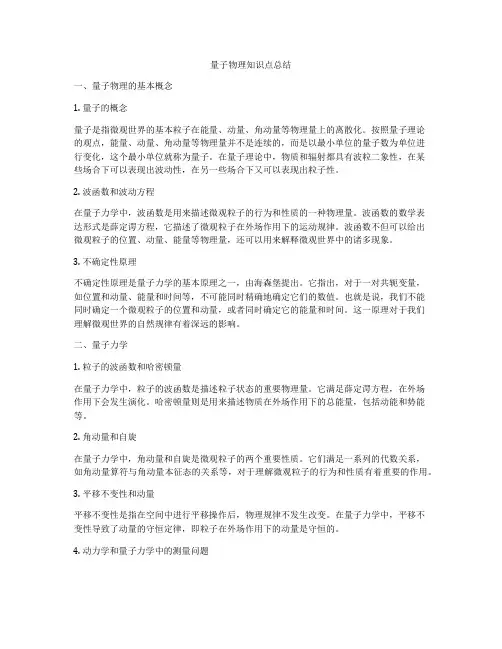 量子物理知识点总结