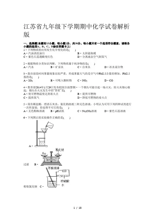 江苏省九年级下学期期中化学试卷解析版