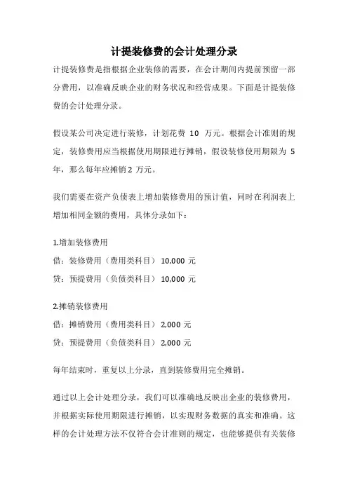 计提装修费的会计处理分录