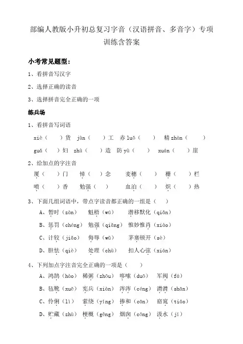 部编人教小升初总复习字音(汉语拼音、多音字)专项