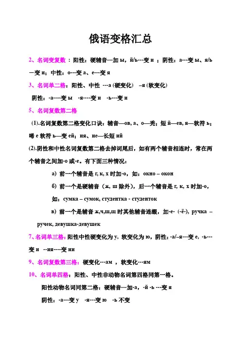 俄语名词变格汇总