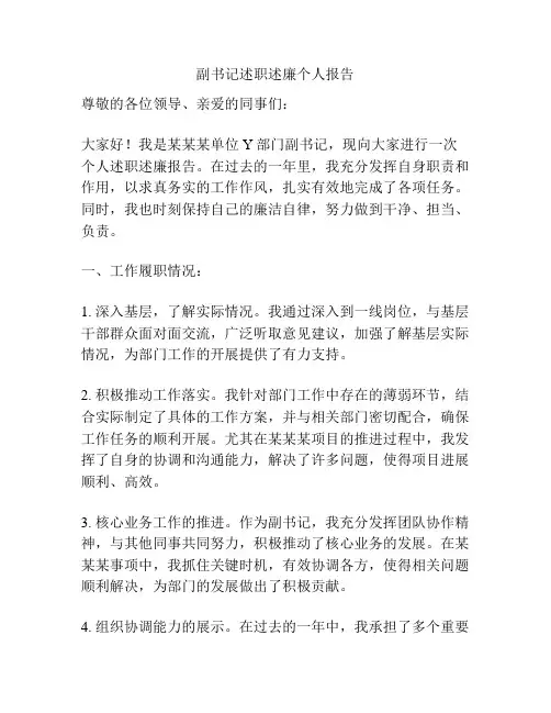 副书记述职述廉个人报告