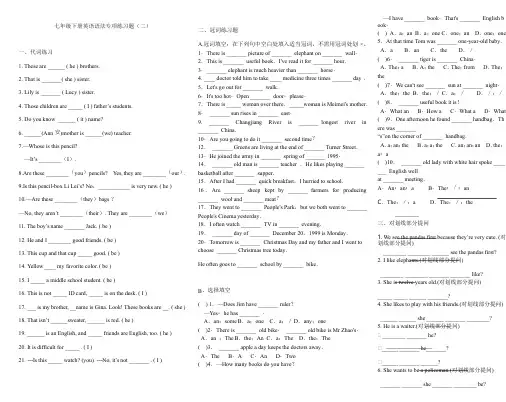 人教版七年级下册语法专项练习试题二(代词,情态动词,冠词, there be)