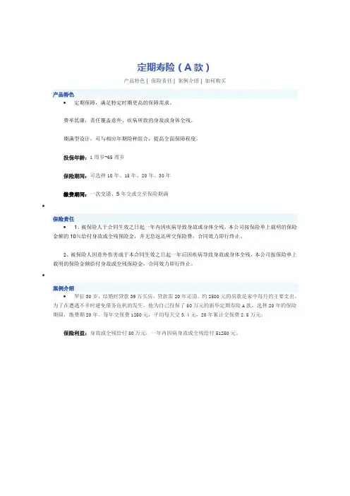 定期寿险(A款)
