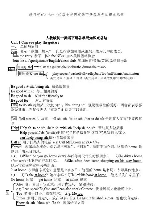 新目标(Go for it)版七年级英语下册各单元知识点总结