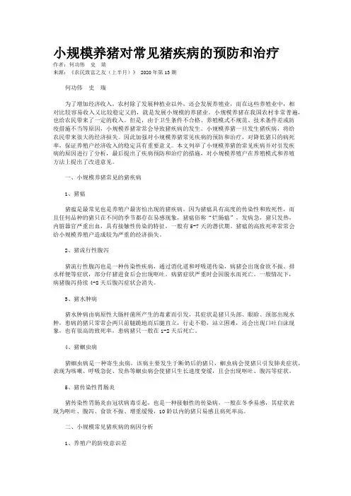 小规模养猪对常见猪疾病的预防和治疗