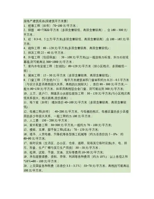 房地产建筑成本及相应基础知识解析