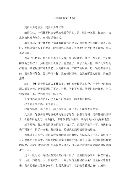 小学满分作文(7篇)