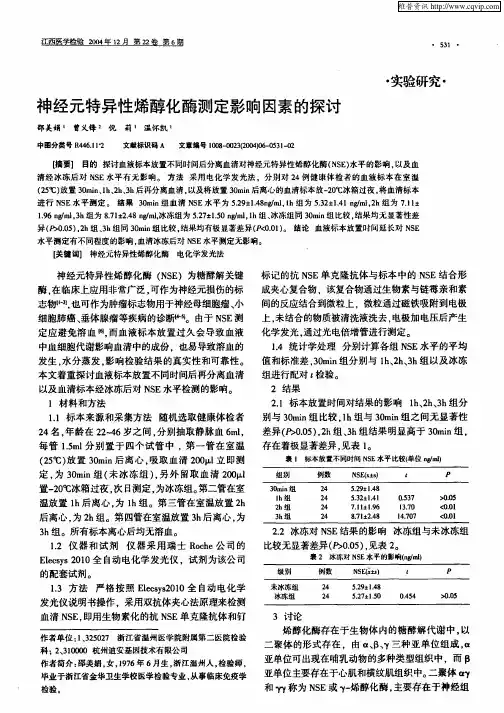 神经元特异性烯醇化酶测定影响因素的探讨(论文)