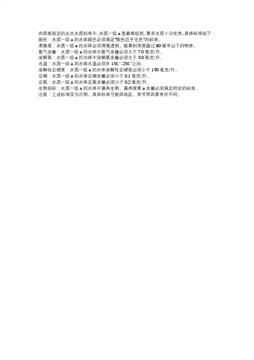 出水水质一级a标准