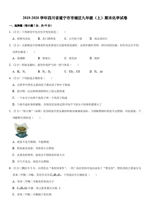 2019-2020学年四川省遂宁市市城区九年级(上)期末化学试卷