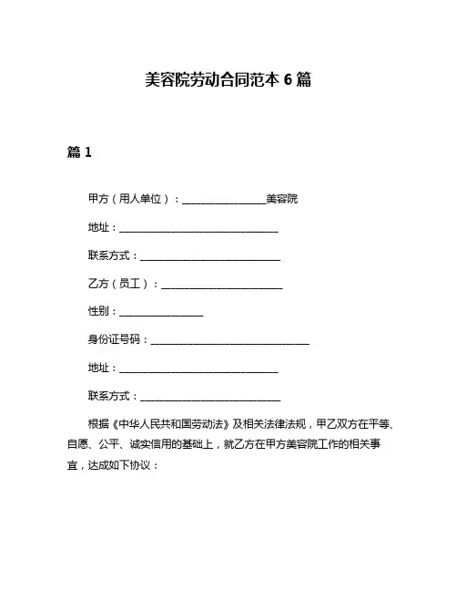 美容院劳动合同范本6篇