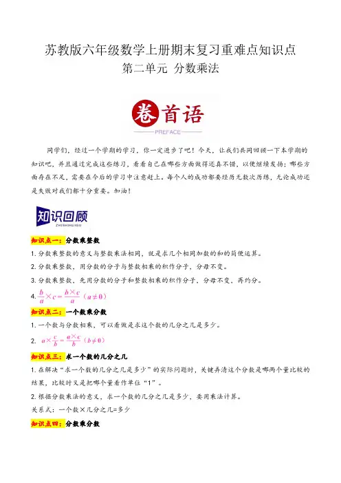 第二单元 分数乘法(期末复习讲义)六年级数学上册(苏教版)