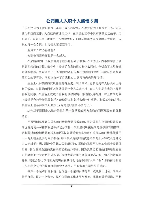 公司新人入职个人感悟5篇
