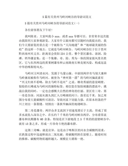 5篇有关贵州马岭河峡谷的导游词范文