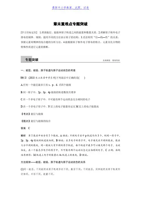 化学新导学笔记人教选修三讲义：第一章 章末复习 章末重难点专题突破