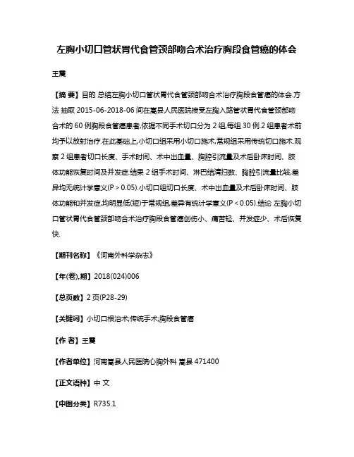 左胸小切口管状胃代食管颈部吻合术治疗胸段食管癌的体会