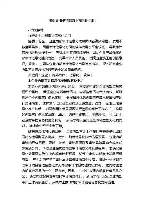 浅析企业内部审计信息化运用