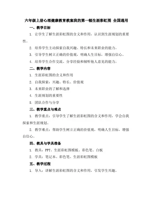 六年级上册心理健康教育教案-我的第一幅生涯彩虹图全国通用