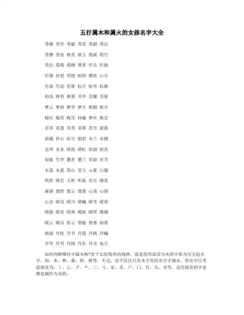 五行属木和属火的女孩名字大全