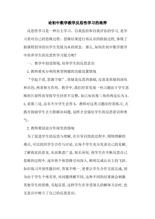 论初中数学教学反思性学习培养