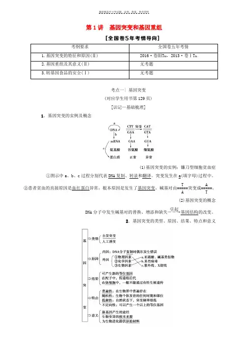 2019版高考生物一轮复习第7单元生物的变异育种与进化第1讲基因突变和基因重组学案苏教版