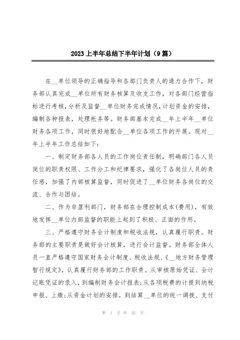 2023上半年总结下半年计划(9篇)
