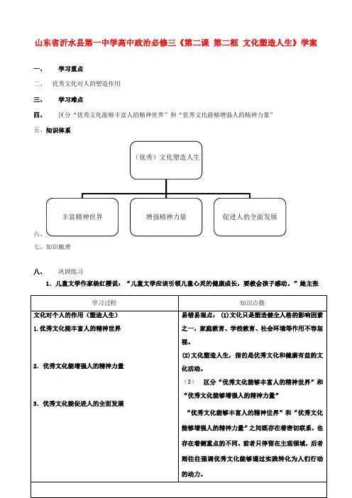 山东省沂水县第一中学高中政治《第二课 第二框 文化塑造人生》学案 新人教版必修3
