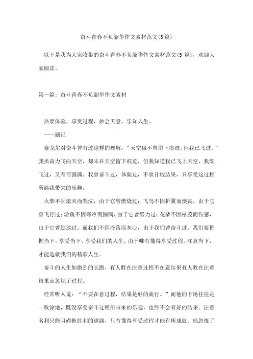 奋斗青春不负韶华作文素材范文(5篇)