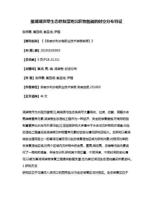 巢湖湖滨带生态修复湿地沉积物氮磷的时空分布特征